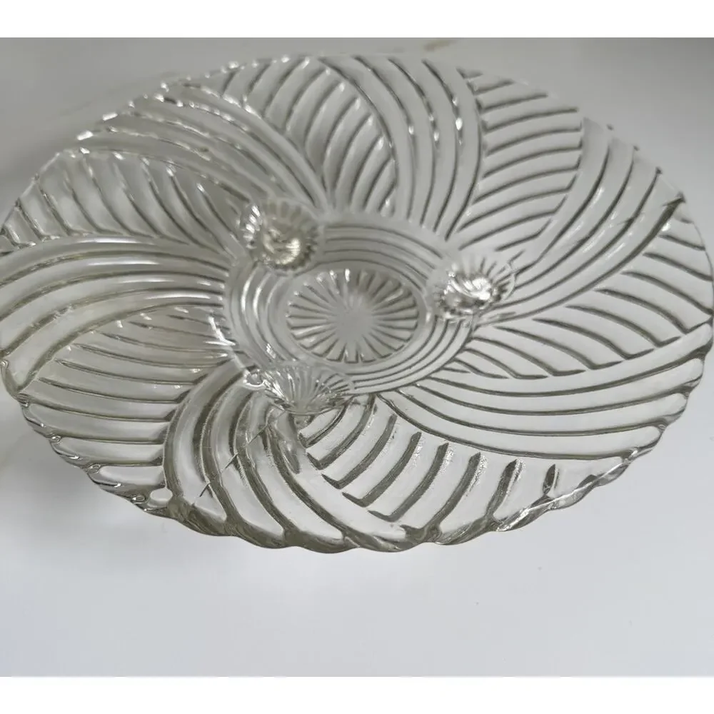 Vintage Anchor Hocking Round 3-footed Clear Swirl Pattern 8.5